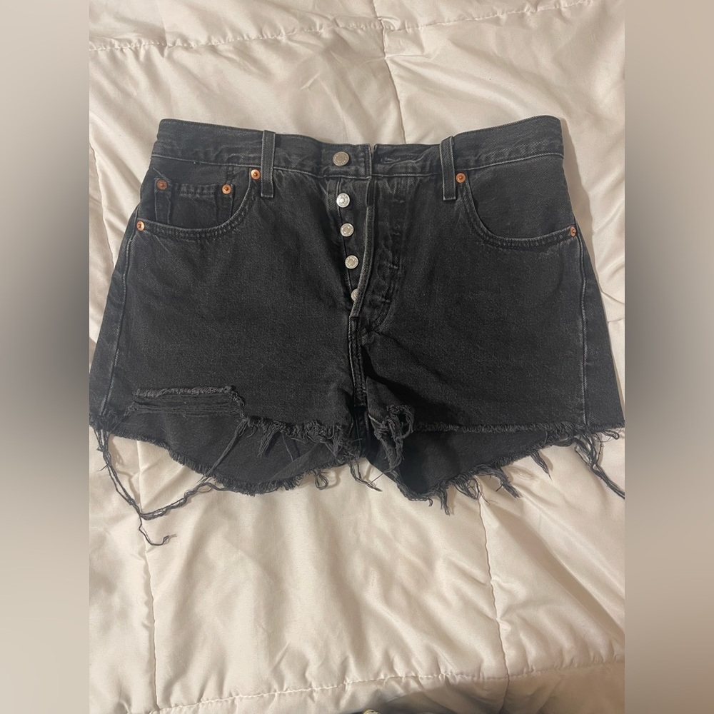 Levi's Black Frayed Jean Shorts